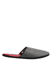 Dolce & Gabbana Grey Herringbone Cashmere Red Slippers Shoes Dolce & Gabbana