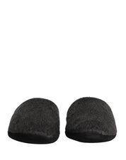 Dolce & Gabbana Dark Grey Charcoal Wool Red Slippers Shoes Dolce & Gabbana