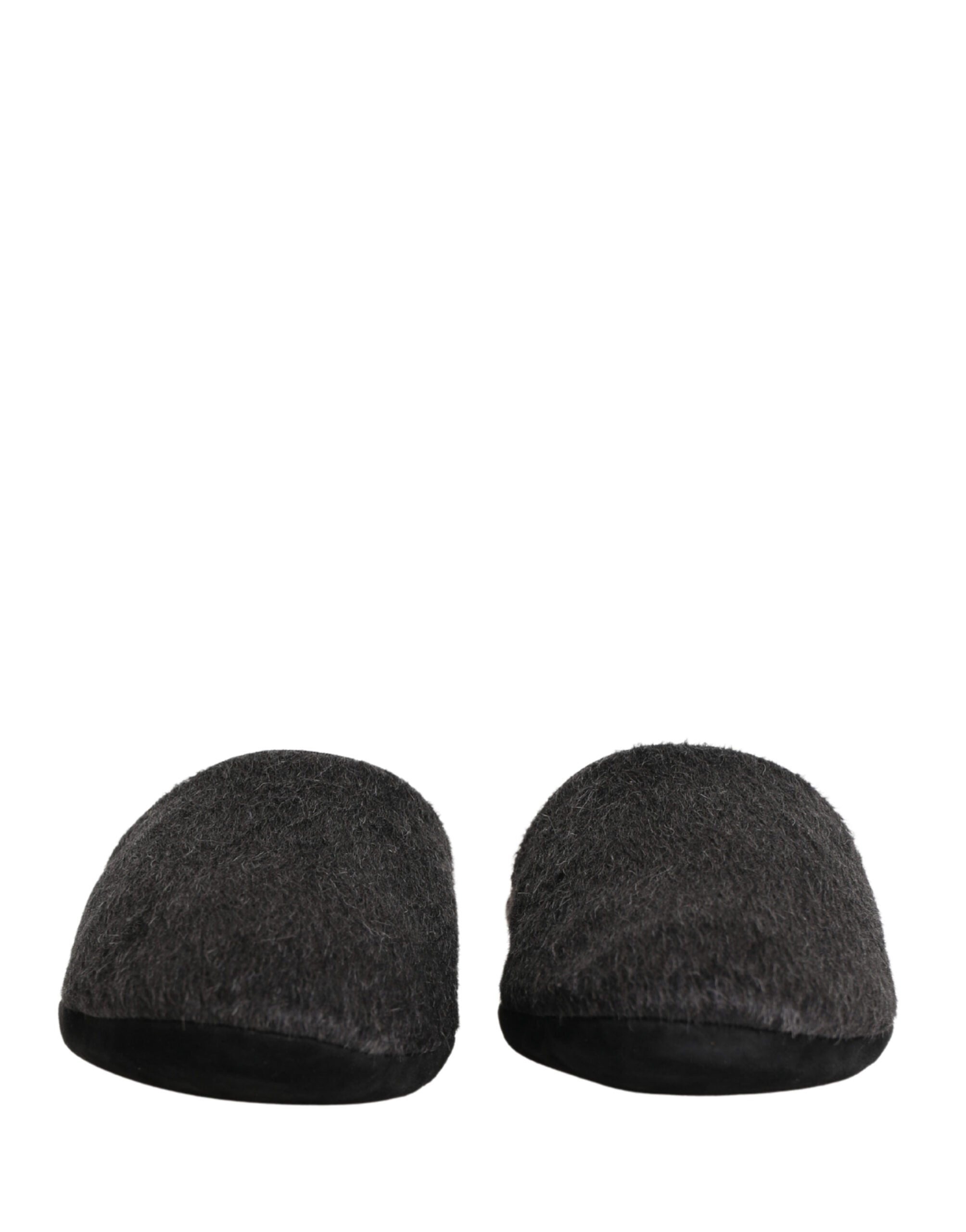 Dolce & Gabbana Dark Grey Charcoal Wool Red Slippers Shoes Dolce & Gabbana