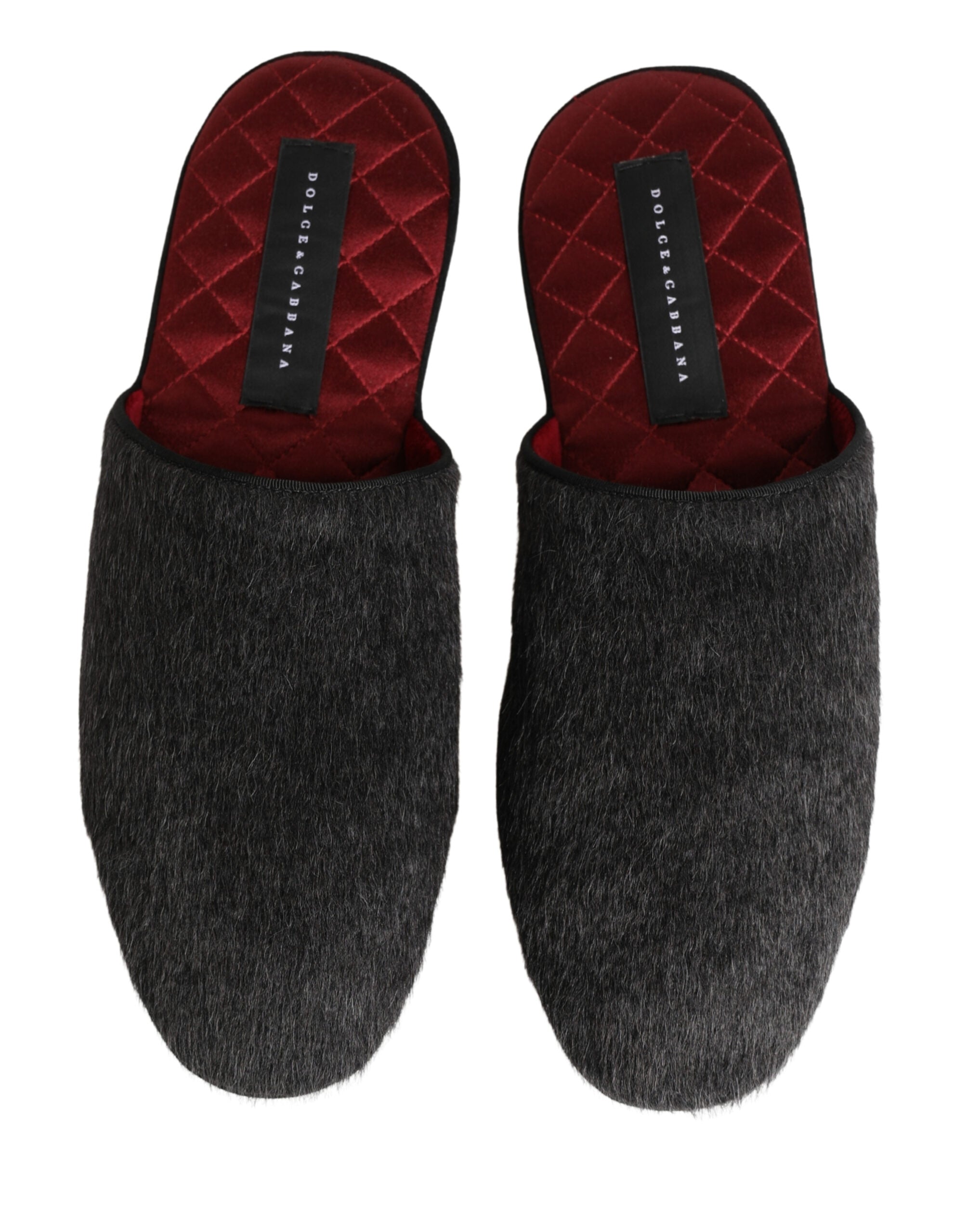 Dolce & Gabbana Dark Grey Charcoal Wool Red Slippers Shoes Dolce & Gabbana