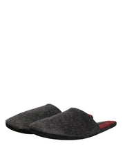 Dolce & Gabbana Dark Grey Charcoal Wool Red Slippers Shoes Dolce & Gabbana