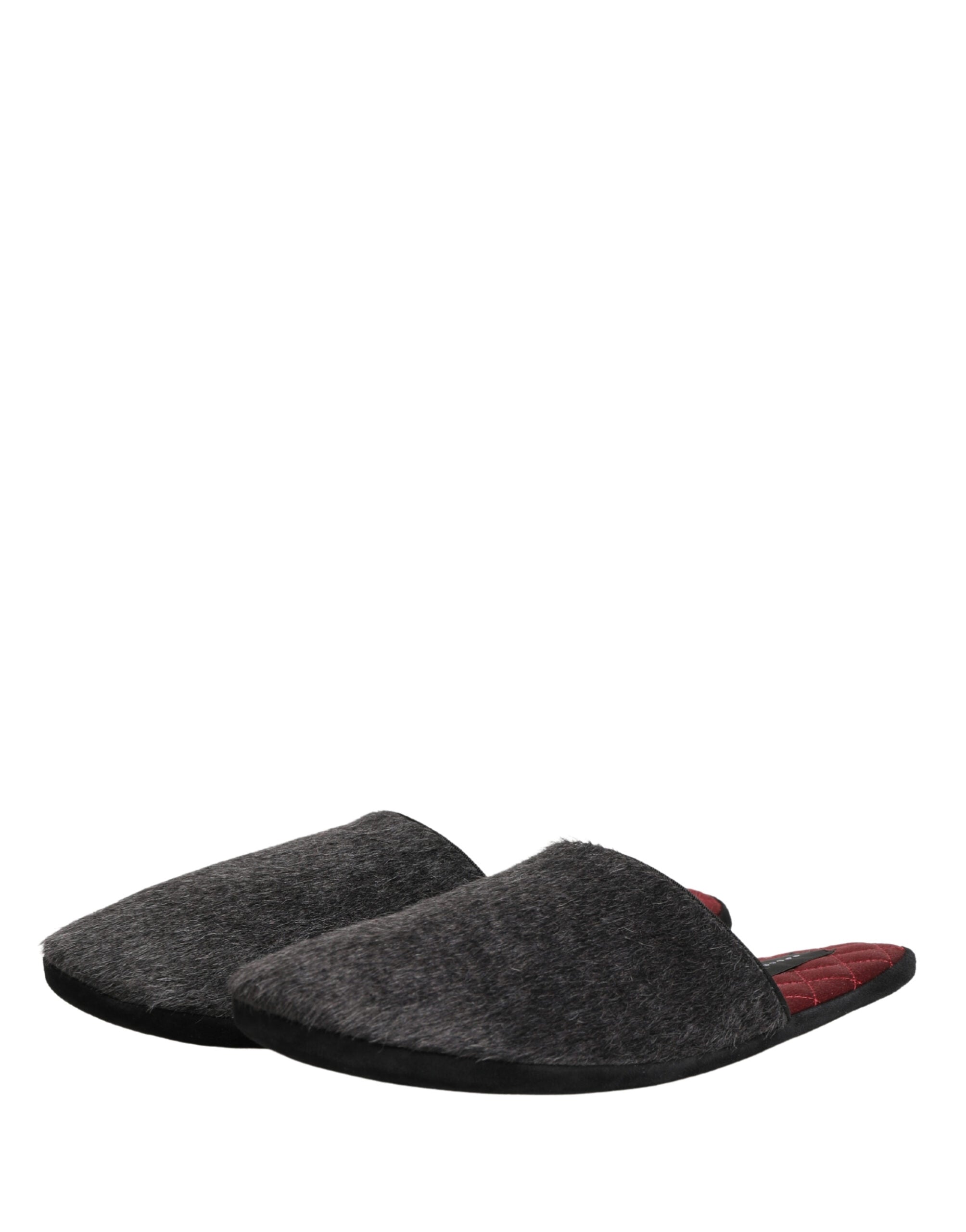 Dolce & Gabbana Dark Grey Charcoal Wool Red Slippers Shoes Dolce & Gabbana