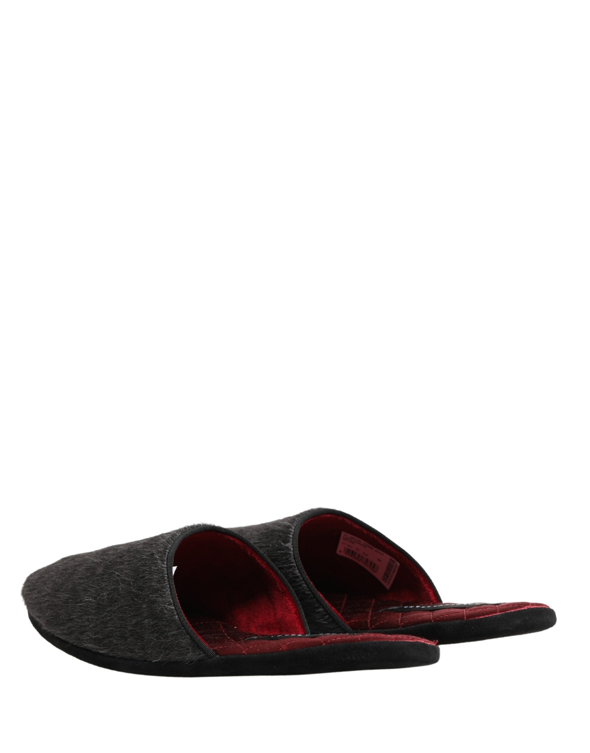 Dolce & Gabbana Dark Grey Charcoal Wool Red Slippers Shoes Dolce & Gabbana