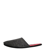 Dolce & Gabbana Dark Grey Charcoal Wool Red Slippers Shoes Dolce & Gabbana