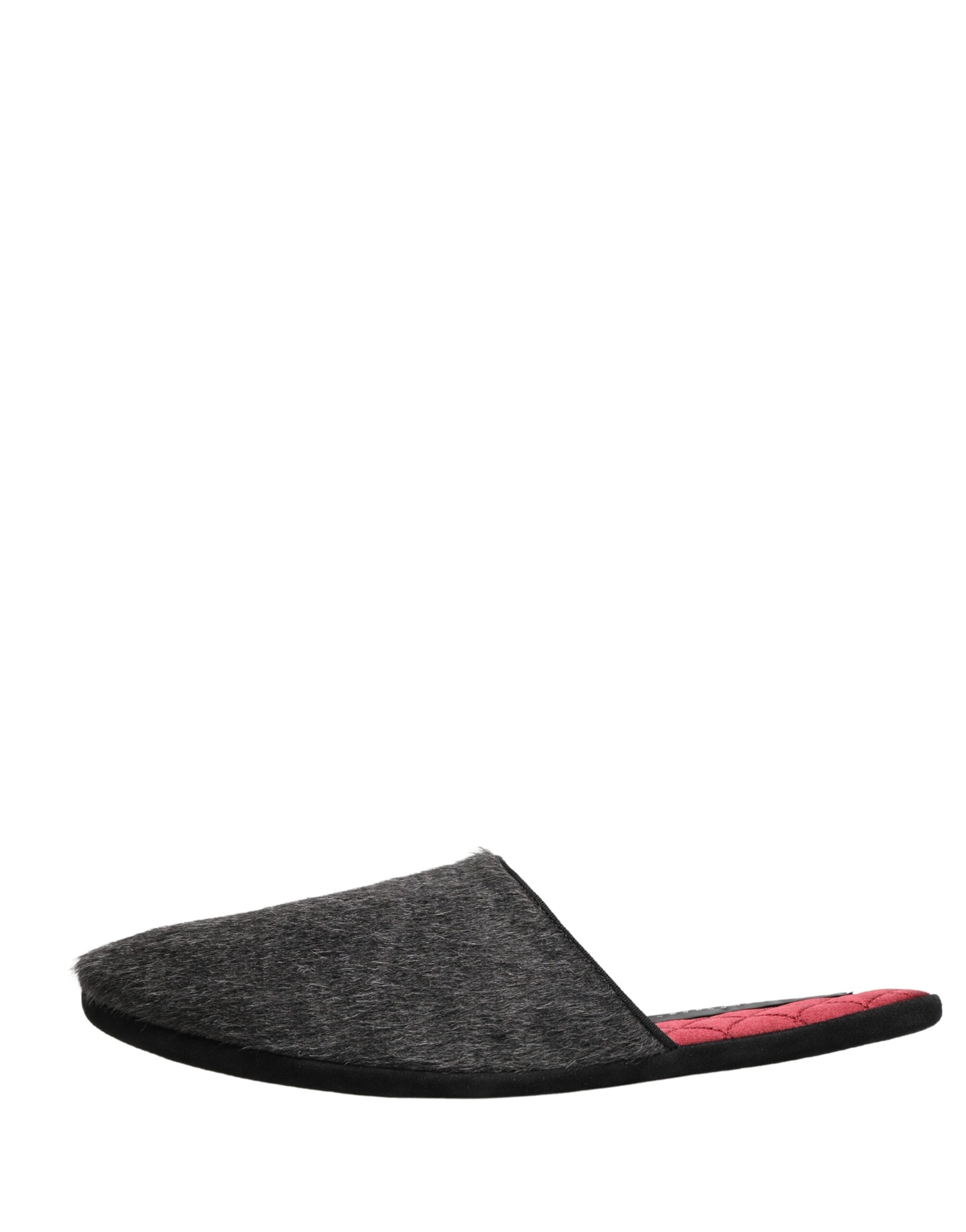 Dolce & Gabbana Dark Grey Charcoal Wool Red Slippers Shoes Dolce & Gabbana