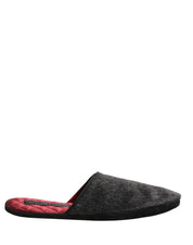 Dolce & Gabbana Dark Grey Charcoal Wool Red Slippers Shoes Dolce & Gabbana