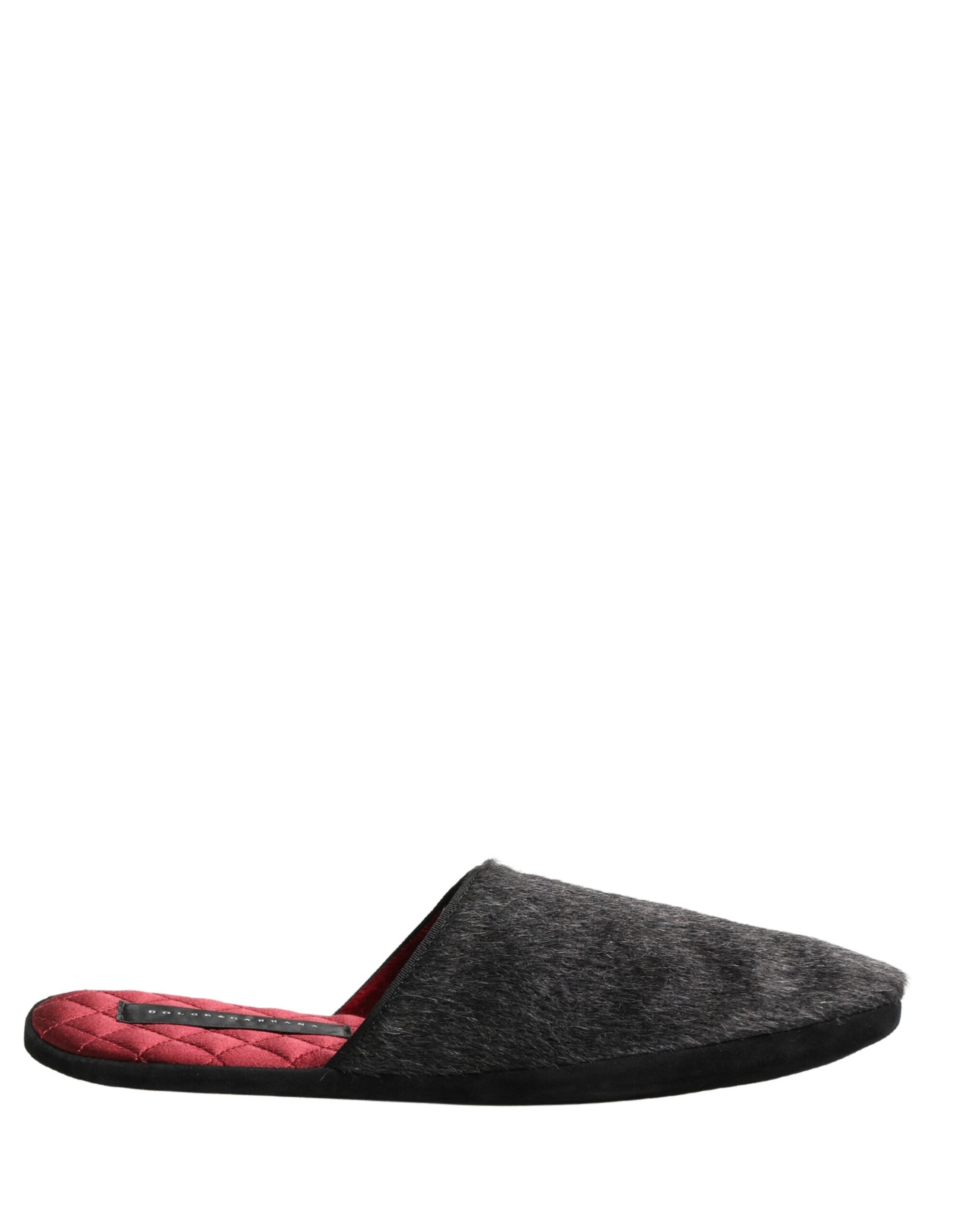 Dolce & Gabbana Dark Grey Charcoal Wool Red Slippers Shoes Dolce & Gabbana
