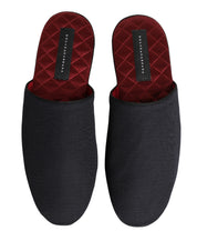 Dolce & Gabbana Dark Navy Wool Cotton Red Chevron Slippers Shoes Dolce & Gabbana