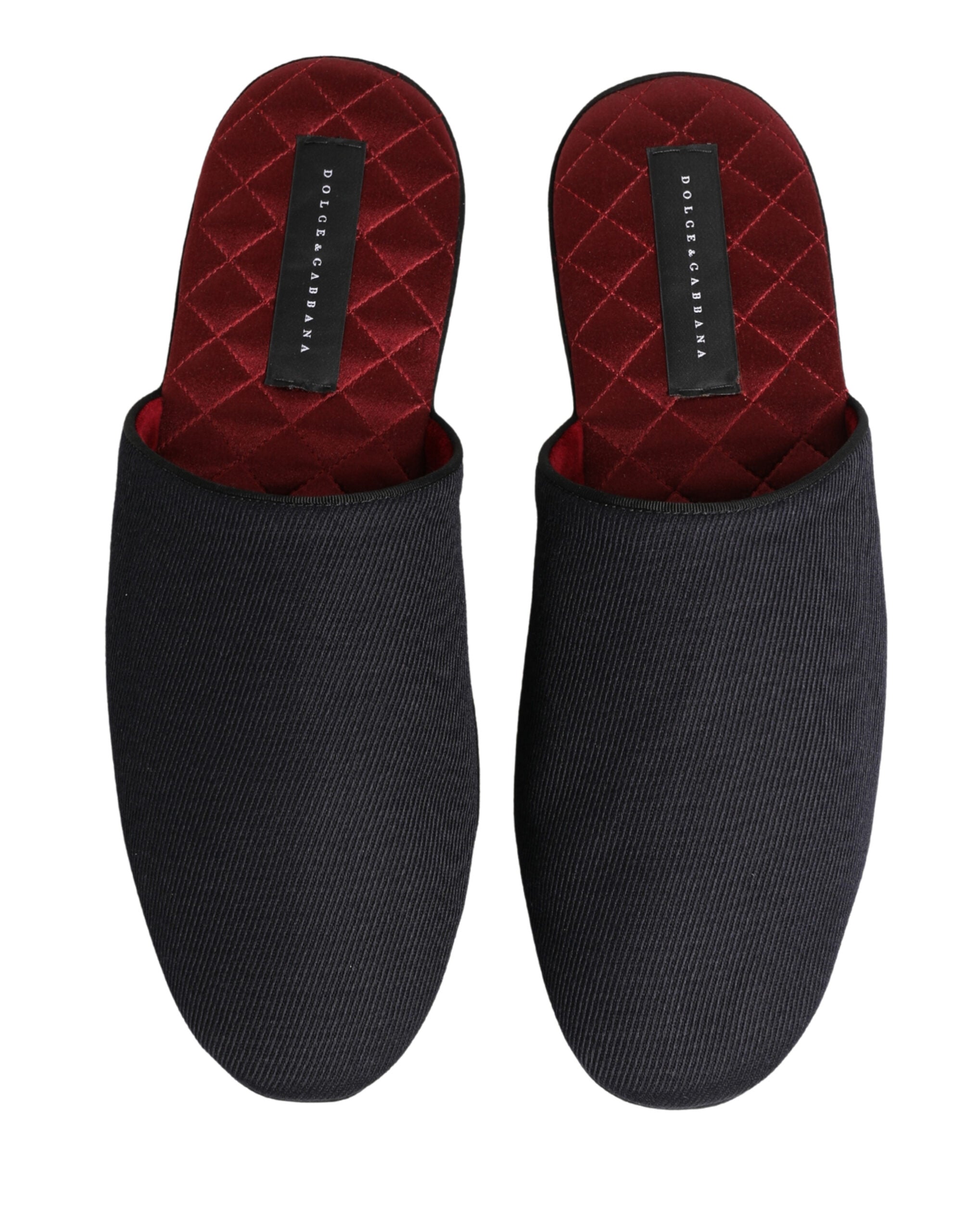 Dolce & Gabbana Dark Navy Wool Cotton Red Chevron Slippers Shoes Dolce & Gabbana