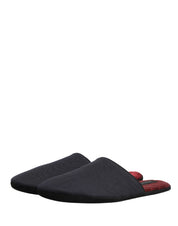 Dolce & Gabbana Dark Navy Wool Cotton Red Chevron Slippers Shoes Dolce & Gabbana