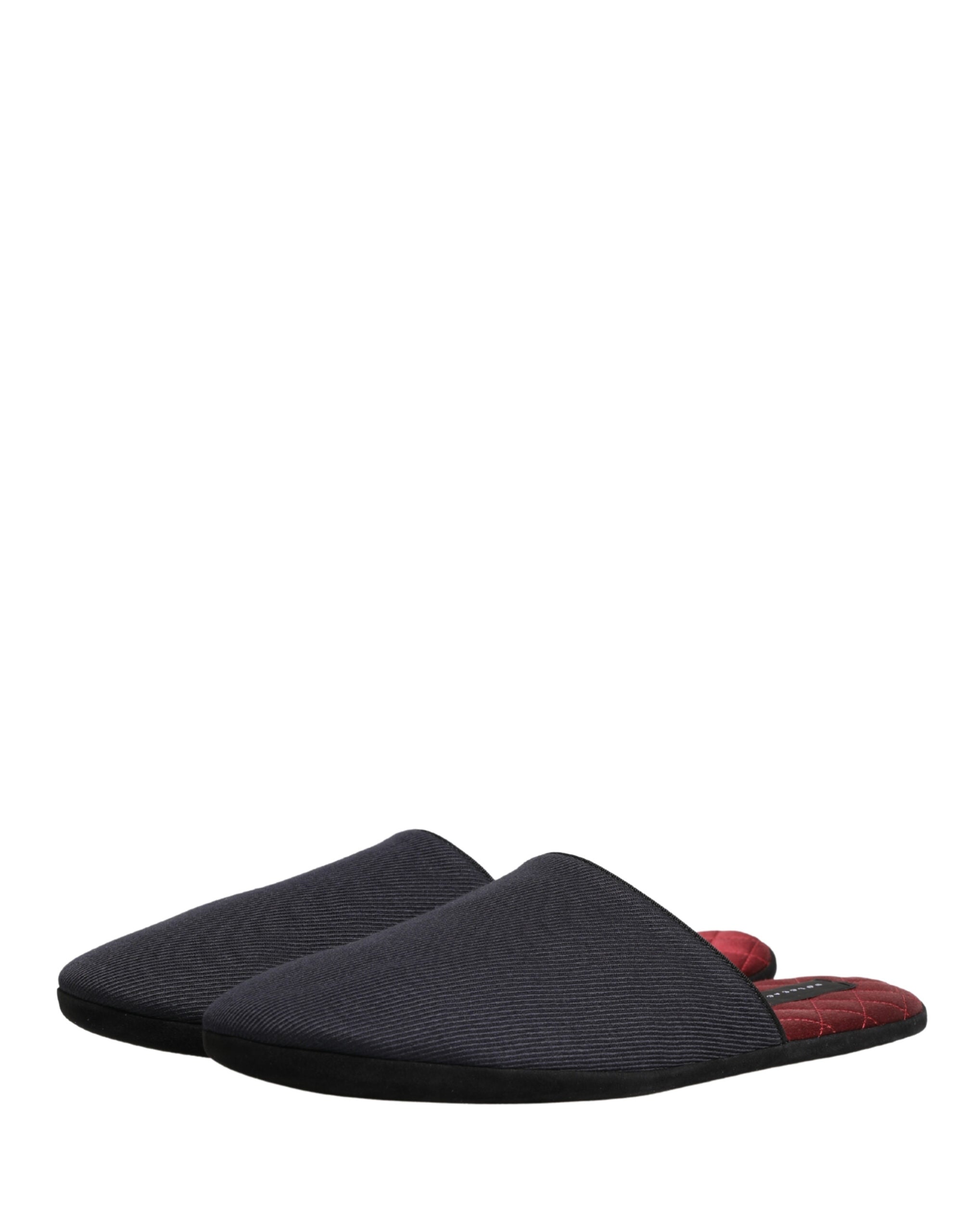 Dolce & Gabbana Dark Navy Wool Cotton Red Chevron Slippers Shoes Dolce & Gabbana
