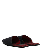 Dolce & Gabbana Dark Navy Wool Cotton Red Chevron Slippers Shoes Dolce & Gabbana