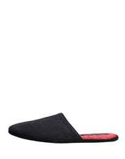 Dolce & Gabbana Dark Navy Wool Cotton Red Chevron Slippers Shoes Dolce & Gabbana