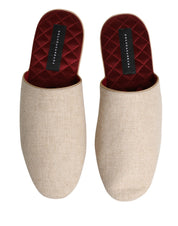 Dolce & Gabbana Beige Shetland Wool Red Quilted Slippers Shoes Dolce & Gabbana