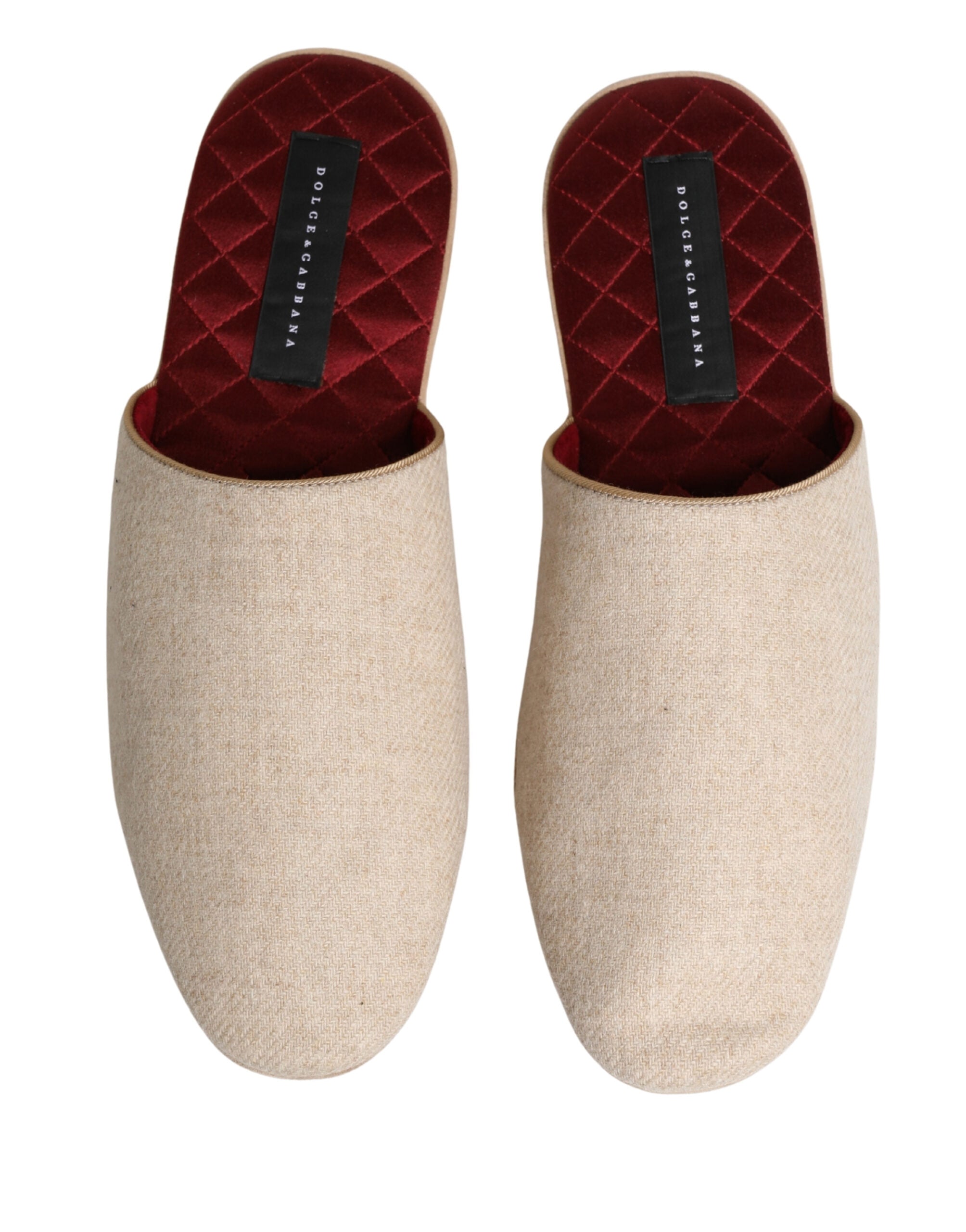 Dolce & Gabbana Beige Shetland Wool Red Quilted Slippers Shoes Dolce & Gabbana