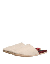 Dolce & Gabbana Beige Shetland Wool Red Quilted Slippers Shoes Dolce & Gabbana