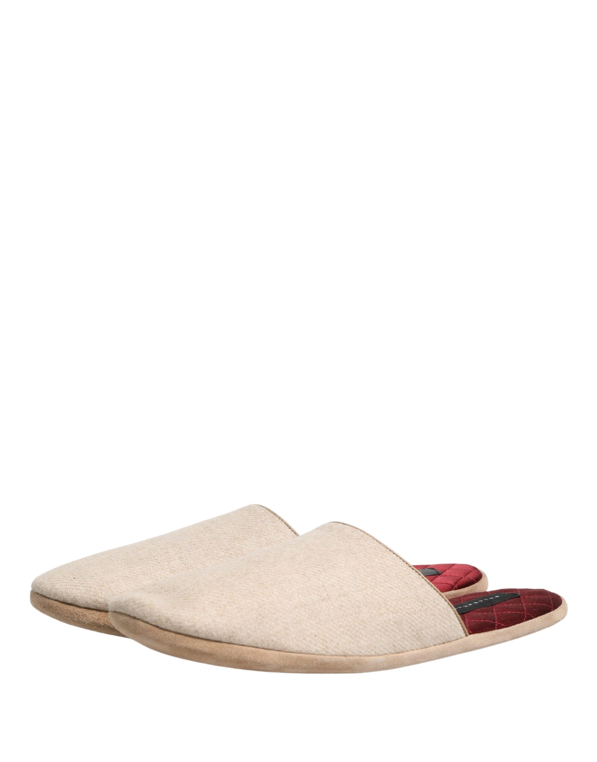 Dolce & Gabbana Beige Shetland Wool Red Quilted Slippers Shoes Dolce & Gabbana