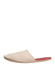 Dolce & Gabbana Beige Shetland Wool Red Quilted Slippers Shoes Dolce & Gabbana