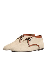 Beige Canvas Lace-Up Men Dress Derby Shoes