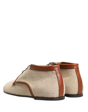 Beige Canvas Lace-Up Men Dress Derby Shoes