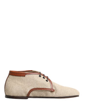 Beige Canvas Lace-Up Men Dress Derby Shoes