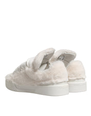 White Shearling Fur Bianco Low Top Sneakers Shoes
