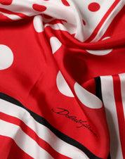 Red White Polka Dot Square Foulard 90cm x 88cm Scarf