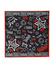 Dolce & Gabbana Black White Red DG Crown Cotton Foulard 47cm x 46cm Scarf