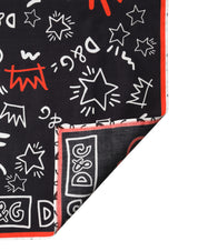 Black White Red DG Crown Cotton Foulard 47cm x 46cm Scarf