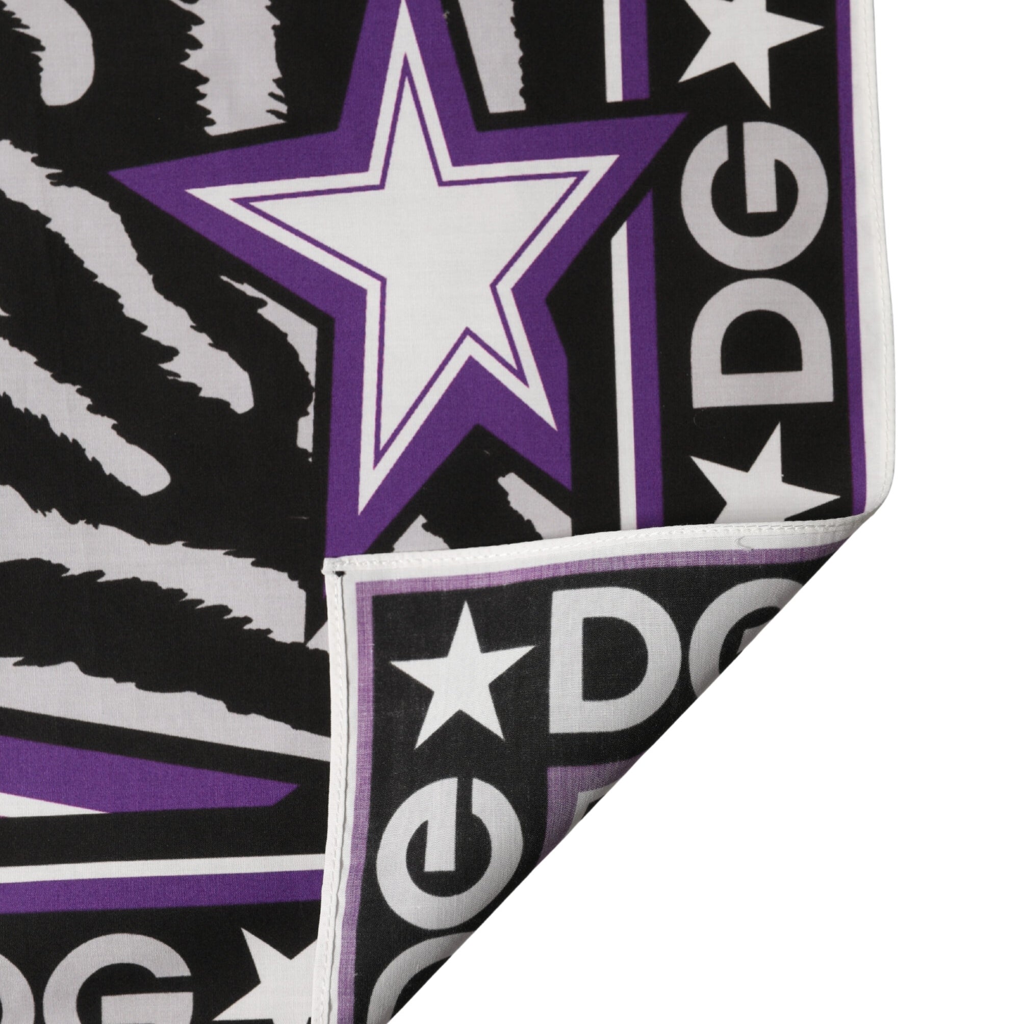 Dolce & Gabbana Black Purple DG King Cotton Foulard 51cm x 49.5cm Scarf Dolce & Gabbana