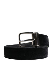 Dolce & Gabbana Black Suede Silver Tone Metal Buckle Men Belt