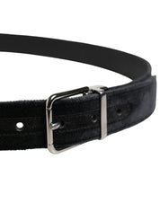 Black Suede Silver Tone Metal Buckle Men Belt