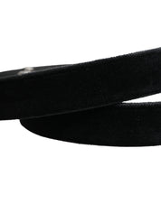 Black Suede Silver Tone Metal Buckle Men Belt