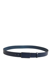 Blue Leather Logo Metal Buckle Men Belt