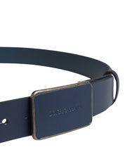 Blue Leather Logo Metal Buckle Men Belt