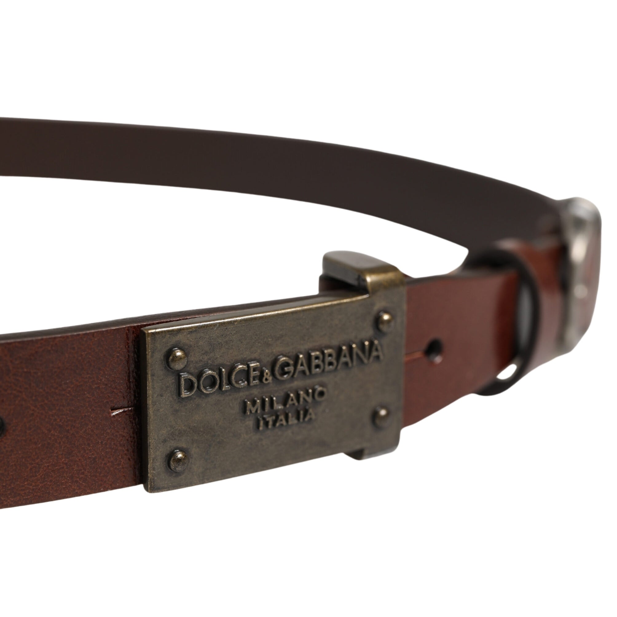 Dolce & Gabbana Brown Leather Logo Metal Buckle Men Belt Dolce & Gabbana