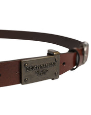 Dolce & Gabbana Brown Leather Logo Metal Buckle Men Belt Dolce & Gabbana