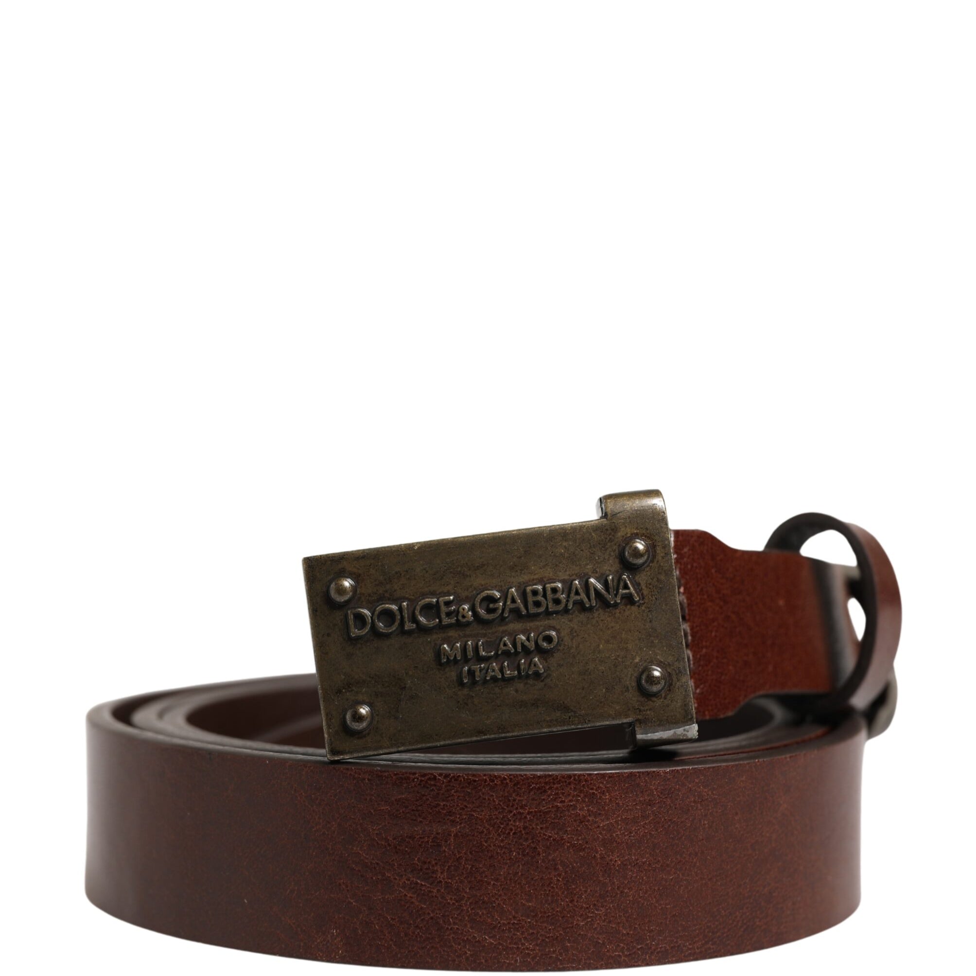 Dolce & Gabbana Brown Leather Logo Metal Buckle Men Belt Dolce & Gabbana