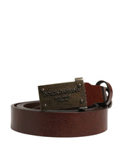 Dolce & Gabbana Brown Leather Logo Metal Buckle Men Belt