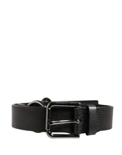 Black Leather Silver Chain Waist Men Belt