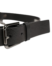 Black Leather Silver Chain Waist Men Belt