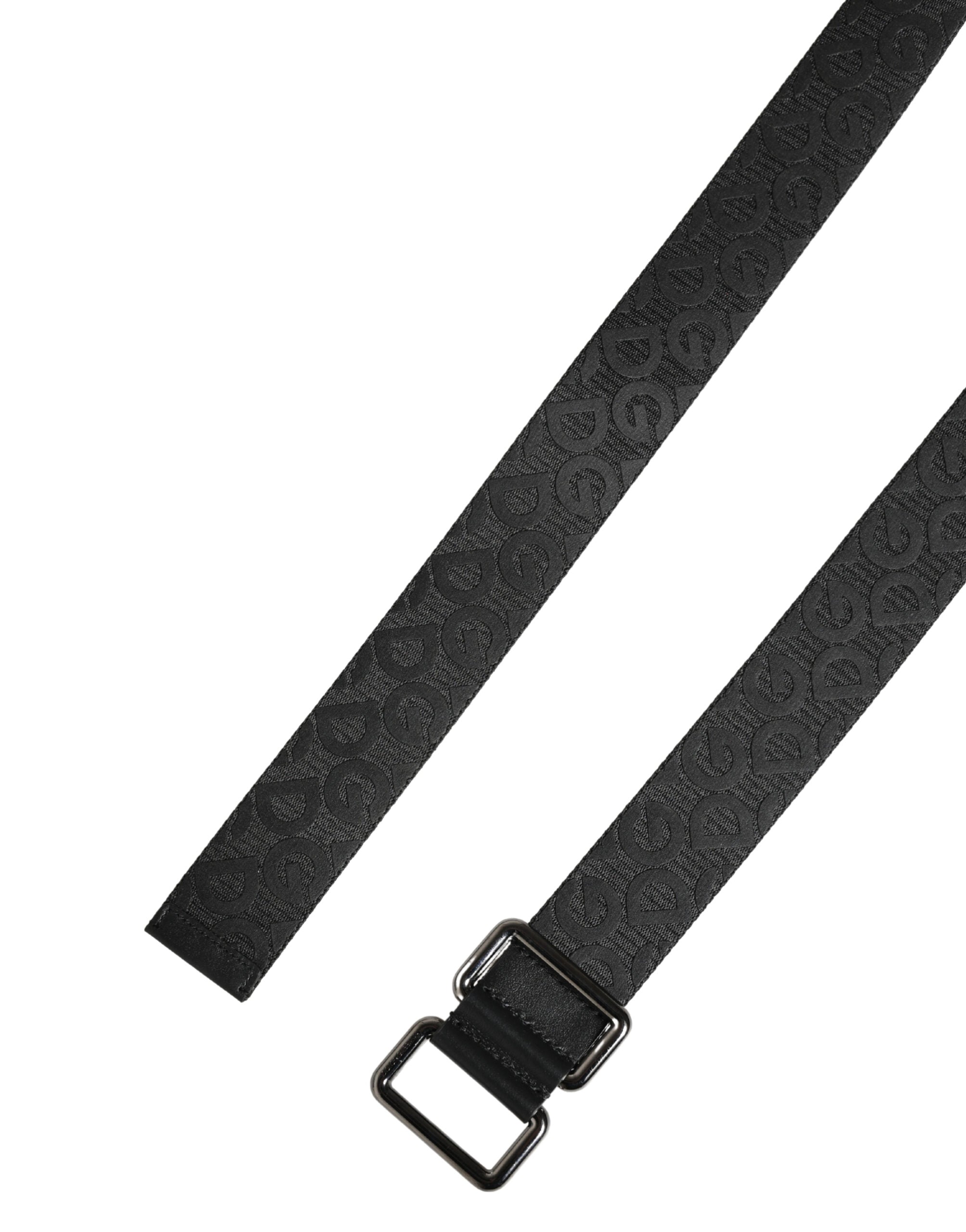 Dolce & Gabbana Black Logo Monogram Silver Metal Buckle Belt Dolce & Gabbana