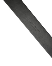 Black Calf Leather Silver Metal Buckle Belt
