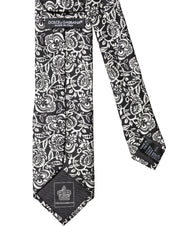 Black White Floral Fantasy Silk Adjustable Necktie Tie