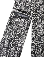 Black White Floral Fantasy Silk Adjustable Necktie Tie