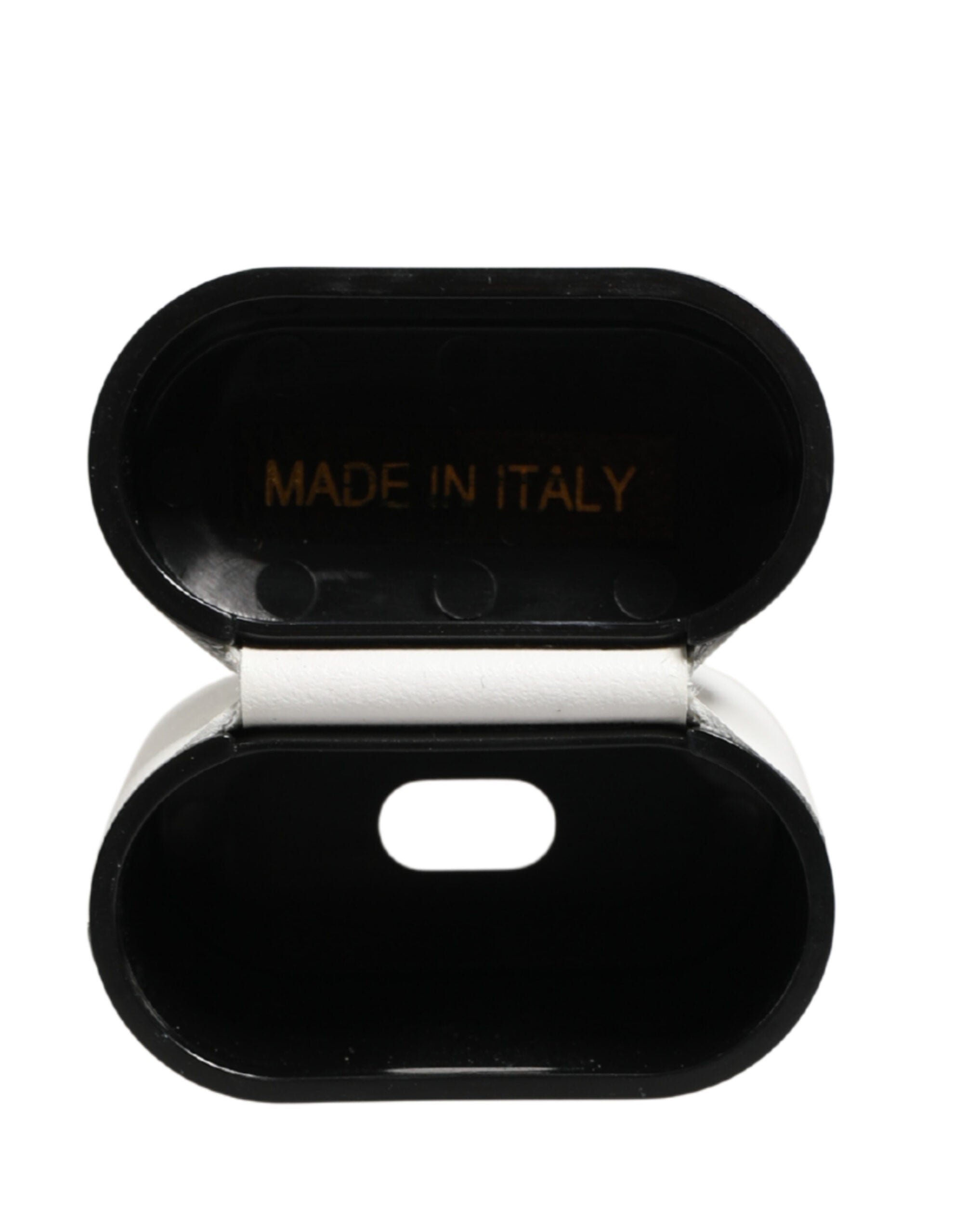 White Calf Leather Logo Print Flip Holder  Airpods Case