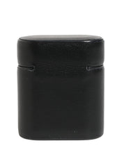 Black Calf Leather Logo Print Flip Holder Airpods Case