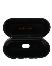 Black PVC Embossed Logo Flip Holder Women Airpods Case