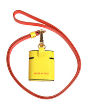 Yellow Calf Leather Logo Flip Holder Strap Airpods Case