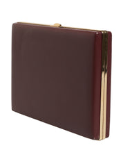 Brown Calfskin Leather Clutch Evening Women Purse Bag